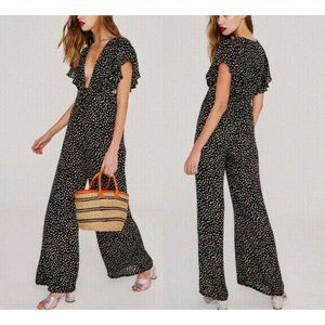 Stone Cold Fox Women's Tulum Polka Dot Jumpsuit 100% Silk Black Ivory Size 0